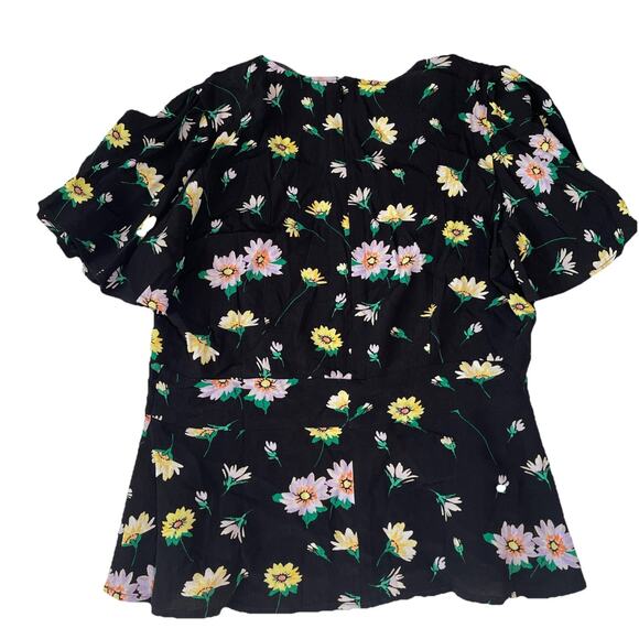 LOFT Black Peplum Style Floral Short Sleeve Blouse with Back Zipper - Size 0 - Picture 3 of 5